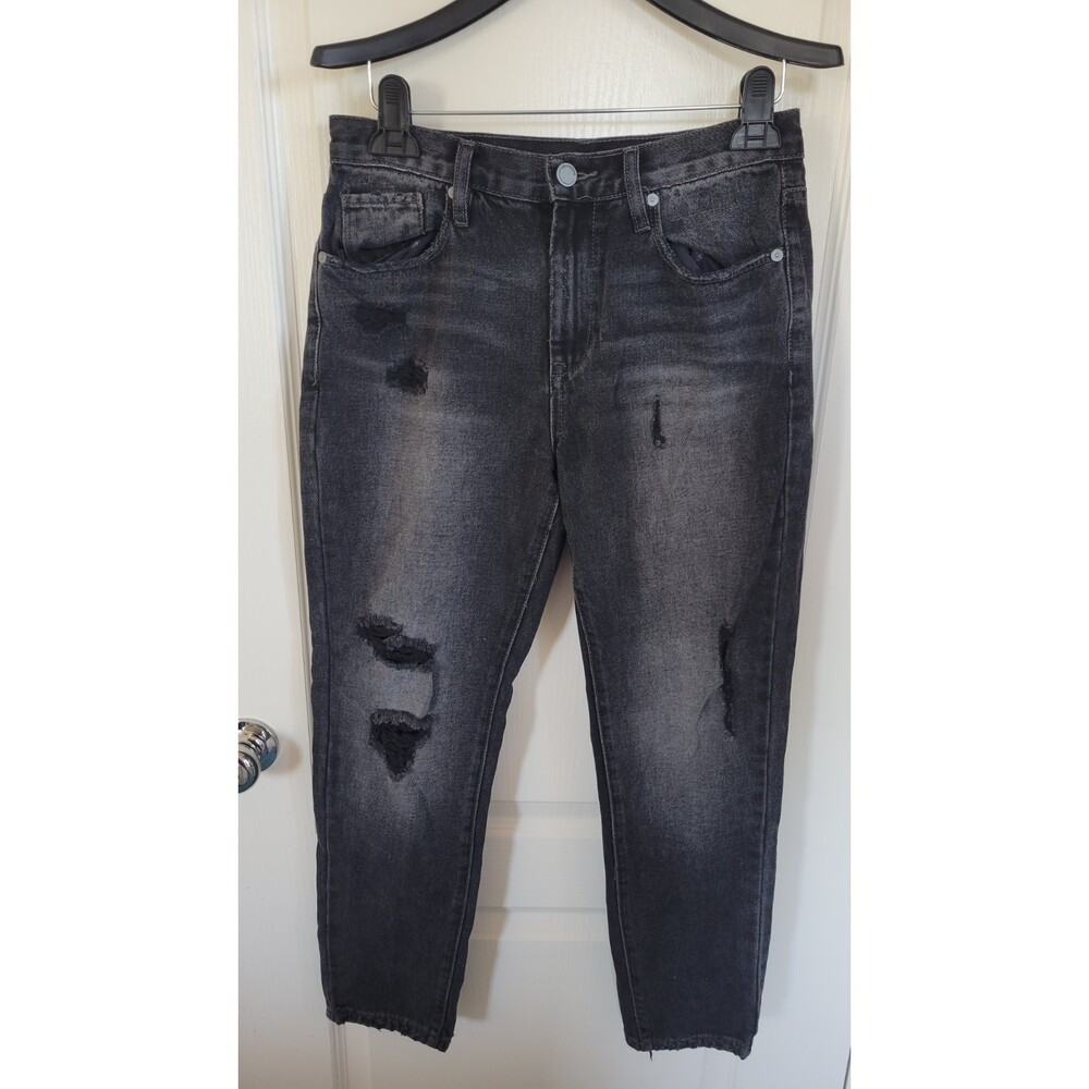Women's BLANKNYC The Rivington Black High Waisted Distressed Cropped Jeans
